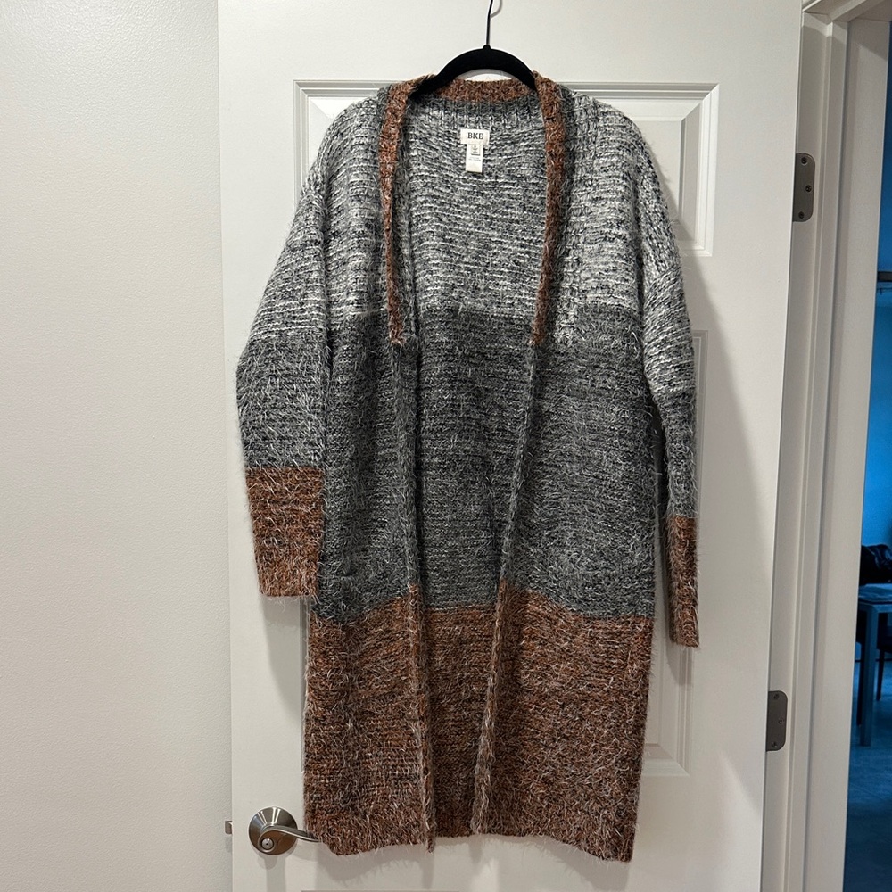 BKE Gray and Brown Colorblock Cardigan